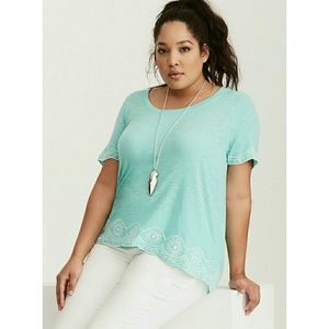Torrid Blue Embroidered White Flower Crop Shirt